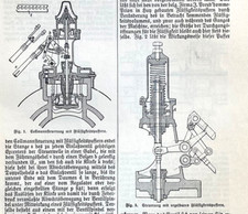 Alte Lithographie, Dampfmaschine, ca. 1920, Kolbenventile, Lexikon, Rarität