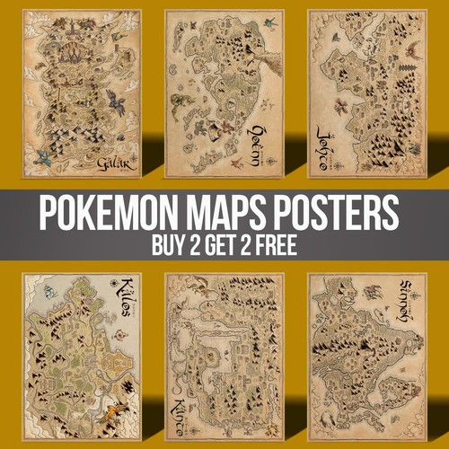 Pokemon region karte - karte, poster
