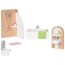 GOKI PUPPENHAUSMÖBEL PUPPENMÖBEL BADEZIMMER 10 TEILE HOLZ NEU OVP