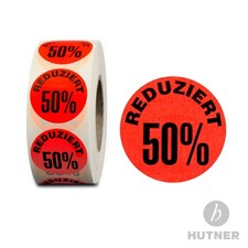 Aktionsetiketten Reduziert 50 % Prozent 32mm permanent Aufkleber Rolle Etiketten