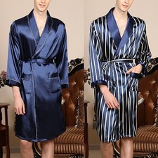 Herren Seide Bademantel Morgenmantel Pyjama Hausmantel Saunamantel Nachtwäsche M