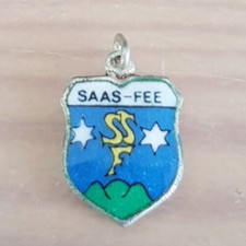 altes Bettelarmband Wappen Charm Anhänger Saas Fee Reu 800
