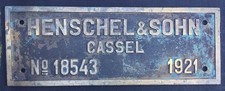 Builders plate, Fabrikschild Henschel 18543/1921, ex CFR 140.408, G8.2,rar,brass