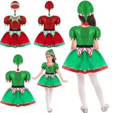 Kinder Mädchen Kleid mit Hut Bühne Kleider Karneval Festliche Party Weihnachten