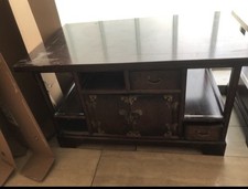 Asiatische Tisch Kommode H 52 B 92 T 57 Massivholz Braun 2 Schubladen Fehlen