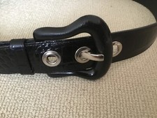 Schwarz Metallschnalle Silber Ring Löcher Schein Kroko Leder Gürtel Damen