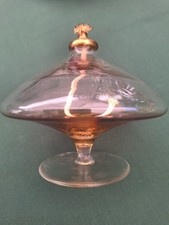 Öl Lampe Nagel Glas Mundgeblasen mit Messing Unbenutzt Vintage 70er