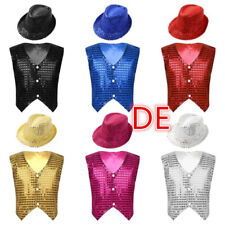 DE Kinder Jungen Pailletten Weste Kostüm Vest Party Hip Hop Tanzkostüm Outfit