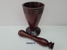 Mörser und Stößel Holz dunkel alt hoch gedrechselt Küche Vintage #245974