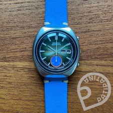 serviced 5/2025 - SEIKO 6139-8040 JDM Vintage Chronograph Green Blue 8/1973 8002