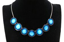 Designer BAUHAUS 925 Silber Collier/ Kette mit blauer Cloisonné Stegemaille