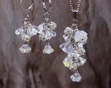 Schmuck Set Blüten Tschechische Perlen Strass Brautschmuck Ohrringe Kette #E099