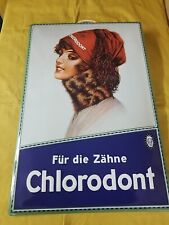 Blechschild Chlorodont, Retro,  39 X 59 cm, Gewölbt/ Geprägt unbehangen