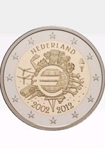 Umlaufmünze 2 Euro Gedenkmünze Niederlande Zehnter Jahrestag der Einführung des
