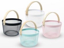 Runder Korb mit Holzgriff multifunktionaler für Ei Obst Garten Stahlkorb 25x18cm