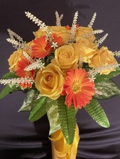 Sommer Seidenblumen Strauß Rosen Gerbera Gelb / Orange