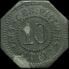 NOTGELD: 10 Pfennig. WERKZEUGMASCHINEN - PITTLER WAHREN / SACHSEN ⇒ LEIPZIG.