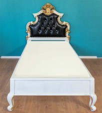 JUGEND-SINGLE-EINZELBETT 100 X 200 MAHAGONI-HOLZ WEISS-GOLD POLSTER BAROCKSTIL