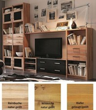 Massivholz Anbauwand geölt glas schwarz Wohnwand Wohnzimmer-regal Schrank wand