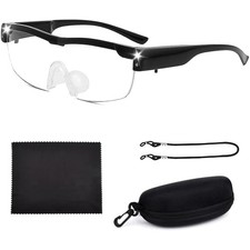 Lese Lupenbrille 300% Vergrößerungsbrille mit 2 LED Licht, Brille mit Lupe
