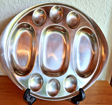 Eierplatte Teller  Platte Vintage  Cromargan Edelstahl Oval 27 x 30 cm 