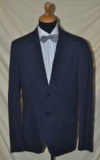 JAN PAULSEN SAKKO Gr.54 (XL) DUNKELBLAU PRÄGEGESTREIFT TON IN TON 100%BAUMWOLLE