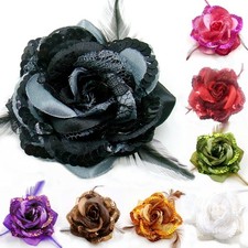 4 HAARGUMMI Ansteckblume Krokodilspan Haarblüte Paillette Brosche Glitzer Ø 8cm