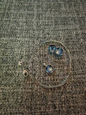 Original Swarovski Schmuckset Blau Silber Ohrstecker Kette