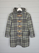 Mini Boden Mädchen Wolle Dufflecoat grün rosa kariert kariert Alter 11-12 Kapuze gefüttert