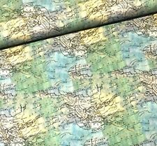 Stoff Meterware Baumwollstoff Patchwork 50cm Weltkarte Geografie Karte Landkarte