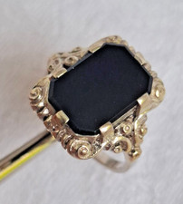 Ringe Silber 835 antik Jugendstil schwarze Onyx Platte ca. Gr. 58 / 18,4 mm
