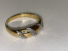 Ring 333 Gelbgold mit Diamanten und Weißgold-Akzenten – Größe 59 - Unikat