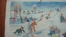 alte Schulwandkarte DDR Rollkarte "Winterfreuden " ca  1956 /120 cm