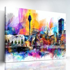 Leinwand Bild Düsseldorf Skyline Bunt Abstrakt Gemälde Wandbilder Modern 8647