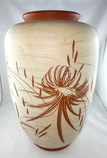 Eiwa Blumenvase groß XXL Hellbeige braun Keramik Ton 1950er 1960er  Mid century