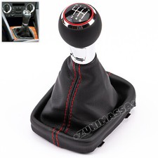 für AUDI A3 8P LEDER SCHALTKNAUF SCHALTHEBEL 6 GANG KNOPF KNOPF ROT SCHALTSACK