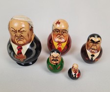 Alte russische Matroschka Jelzin Gorbatschow Stalin Lenin Brezhnev Figuren USSR 