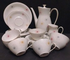 Porzellan Service Oscar Schaller Bavaria - Elfenbein Bunte Strahlen - um 1948