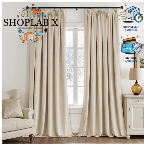 Samtvorhang beige 2er - 2er, set