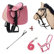 KLEINE Holzpferde Sattel+Glitzer Trensen Halfter Set+Gerte bis 145cm Umfang Rosa