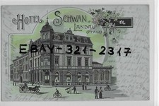 Litho  Landau  1906  Hotel Schwan  Kutsche  Leute!!
