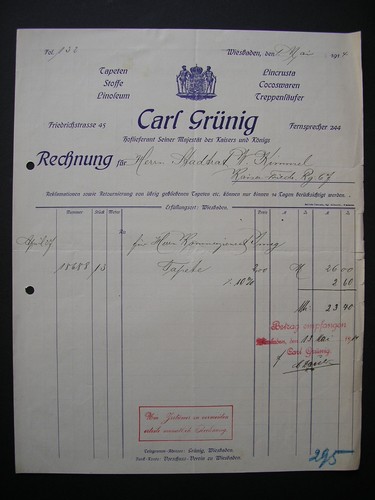 Rechnung 1907 wiesbaden - rechnung,