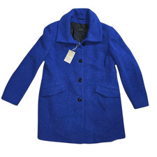 Madeleine Damen Luxus Woll Kurz Mantel Gr 44 Blau Wollmix Knopfleiste Warm NEU