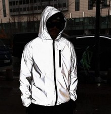 Herren Damen Windjacke Nachtleuchtend voll reflektierend mit Kapuze