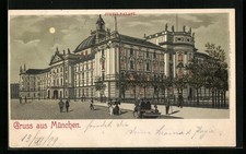 Mondschein-Lithographie München, Straßenpartie am Justizpalast 1899 
