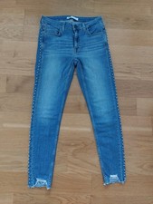 ZARA Jeans Damen 36 Slim Fit Blau Nieten Strass Verziert Destroyed Denim Hose