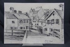 Bleistiftzeichnung München die Au Wirtshaus in der Au Ansicht um 1930 Stadtbild