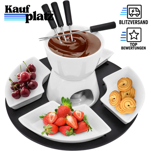 Fondue set keramik weiß - weiß, mit