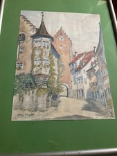 Ferdy Mayer: Meersburg - Blick vom Marktplatz auf Bären,Obertor, feine Zeichnung