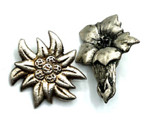 2 alte Anstecker Brosche Dirndl Trachtenmode Enzian Edelweiss versilbert unisex
